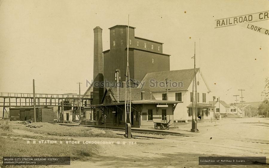 Postcard: Railroad Station and Store, Londonderry, New Hampshire